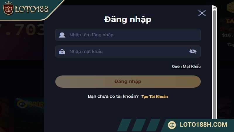 Điền thông tin đăng nhập vào tài khoản cá cược LOTO188