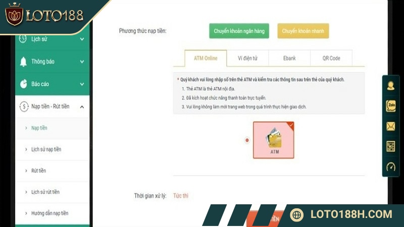 Nạp tiền LOTO188 qua ngân hàng có tính an toàn cao